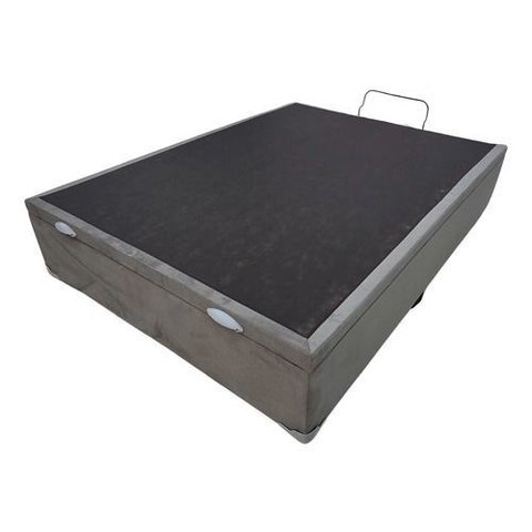 Box Baú Casal Suede Cinza So1clique 1,38 X 1,88 Pistão a Gás