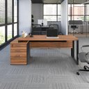 Ver imagem 1 de Mesa Diretor Escritório F5 3 Gavetas MDP 150cm Nogal com Preto