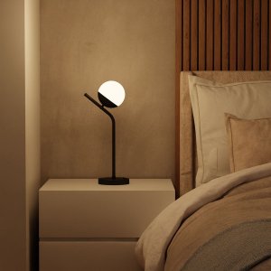 Abajur Luminaria de Mesa Inclinado Globo Vidro 12cm Lâmpada Branco Quente Decoração Casa Sala Quarto