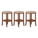 Ver imagem 1 de Kit 3 Banquetas Alta Estofada Barcelona 38x74Cm Bancada Bar Madeira Maciça Castanho Suede Bege - CCS