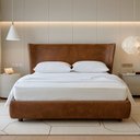 Ver imagem 1 de Cama Japonesa com Cabeceira Corea Seo King Nobuck Marrom - Sallar Home