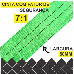Cinta para Elevação de Carga 2 Ton X 1 Mts Fator Segurança 7:1 - 60mm Verde Normatizada Nbr - 2