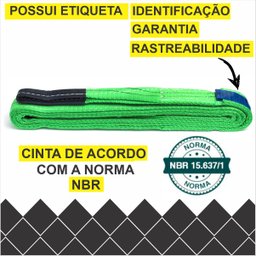 Cinta para Elevação de Carga 2 Ton X 1 Mts Fator Segurança 7:1 - 60mm Verde Normatizada Nbr - 7