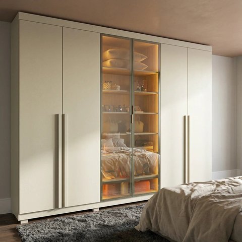 Guarda-Roupa Casal MDF Reflecta 6 Portas com LED Imperatriz Off-White