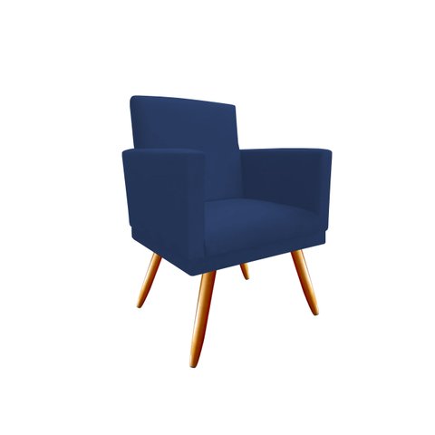 Poltrona Decorativa Bia Suede Azul Marinho Pés Madeira Mz Decor
