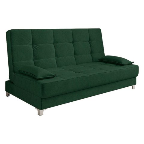 Sofá Cama 193 Cm Veludo Pés Plástico Cromado Verde Militar