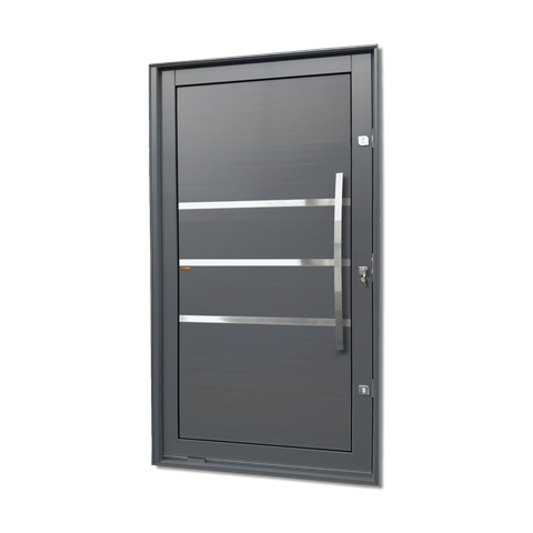 Porta Pivotante Alumínio Lambril Evolution c/Pux.Dir. Elite Cinza 216x150 Brimak