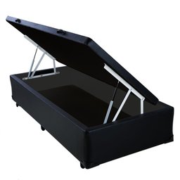 Cama Box Baú Solteirão HomeQueen Corino Preto 41x96x203 - 1