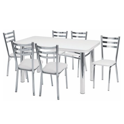 Conjunto de Mesa Adriana Branco e Cromado 6 Cadeiras - Criativa 441/340-x