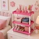 Ver imagem 4 de Estante Infantil Rosa Prateleira Tripla Organizador 3 Andares Cesto Multiuso Rack Quarto Porta Brinq