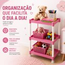 Ver imagem 3 de Estante Infantil Rosa Prateleira Tripla Organizador 3 Andares Cesto Multiuso Rack Quarto Porta Brinq