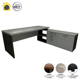 Mesa de Escritório em L 170cm Tampo 40mm Balcão e 3 Gavetas - 2