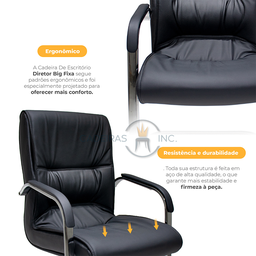 Kit 02 Cadeiras para Escritório Ergonômicas Executivo Diretor Big Fixa Pretas - 3