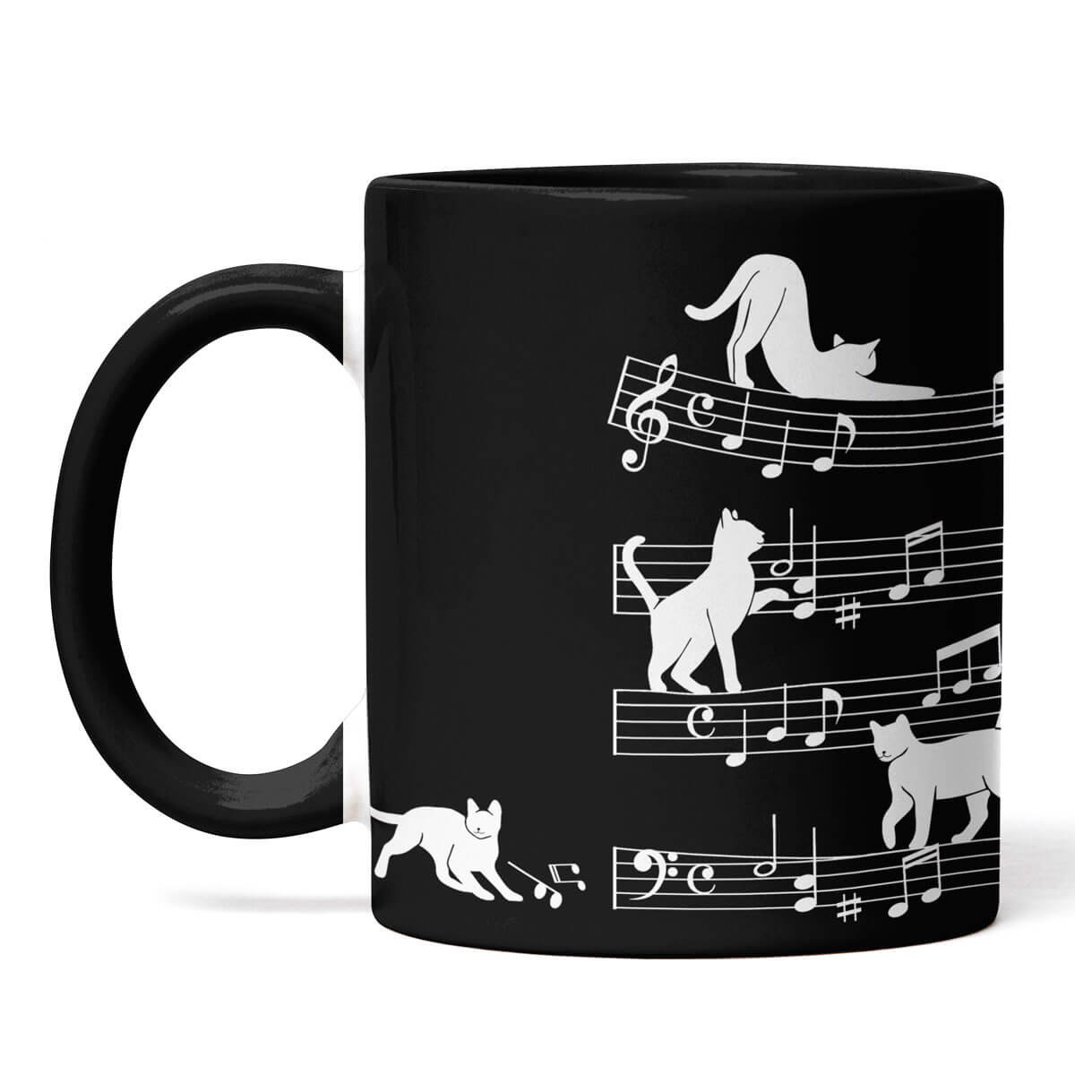 Caneca Gatos Musicais Cat Lover Nerd Preto com Alça Preta Presente ...