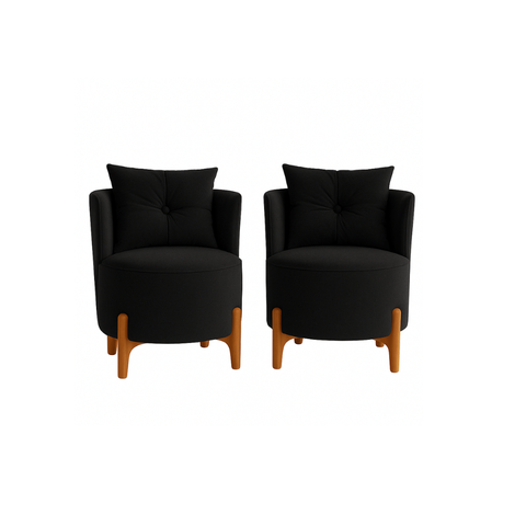 Kit 2 Poltronas Orgânica Curva Luna Veludo Preto - Montanaris Decor