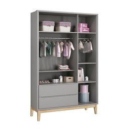 Jogo de Quarto Infantil Classic Guarda Roupa 3 Portas e Cômoda 6 Gavetas Cinza Fosco com Pés Madeira - 3