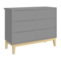 Jogo de Quarto Infantil Classic Guarda Roupa 3 Portas e Cômoda 6 Gavetas Cinza Fosco com Pés Madeira - 4