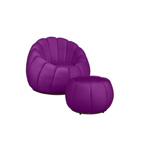 Kit Poltrona + Puff Decorativo Concha Veludo Roxo