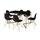 Ver imagem 2 de Mesa Jantar Industrial Retangular 137x90cm Preta Base V com 6 Cadeiras Eames Eiffel Pretas Base Dour