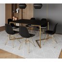 Ver imagem 1 de Mesa Jantar Industrial Retangular 137x90cm Preta Base V com 6 Cadeiras Eames Eiffel Pretas Base Dour