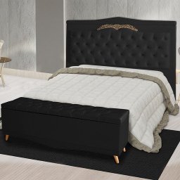 Kit Cabeceira de Cama Box e Calçadeira Baú Madri Casal 140 Cm Suede Preto Ec Móveis - 2