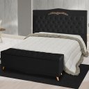 Ver imagem 2 de Kit Cabeceira de Cama Box e Calçadeira Baú Madri Casal 140 Cm Suede Preto Ec Móveis