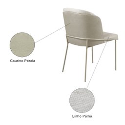 Conjunto 2 Cadeiras de Jantar Aurora no Linho Palha e Metal Champanhe - 6