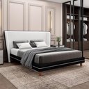 Ver imagem 1 de Conjunto Cama com Cabeceira Queen Torres Pés em Madeira Pu/bouclê Preto/off White G91 - Gran Belo