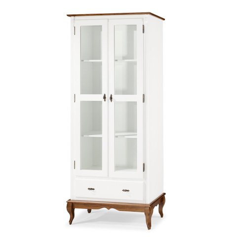 Cristaleira 2 Portas 3 Prateleiras 1 Gaveta e Pés Luiz Xv 60302 Linz Móveis - Branco/imbuia