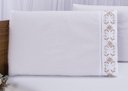 Ver imagem 4 de Jogo lençol Queen casal bordado 3 peças branco caqui veneza