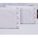 Ver imagem 2 de Jogo lençol Queen casal bordado 3 peças branco caqui veneza