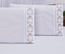 Ver imagem 2 de Jogo lençol Queen casal bordado 3 peças branco caqui veneza