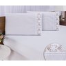 Jogo lençol Queen casal bordado 3 peças branco caqui veneza - 1