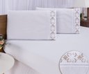 Ver imagem 1 de Jogo lençol Queen casal bordado 3 peças branco caqui veneza
