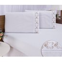 Ver imagem 1 de Jogo lençol Queen casal bordado 3 peças branco caqui veneza