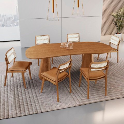 Conjunto Sala de Jantar Mesa Noronha 180cm Tampo Laminado Organico e 6 Cadeiras Eva Premium