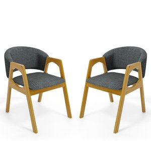 Kit com 2 Cadeiras Agatha Madeira Maciça Estofada para Mesa de Jantar Linho Chumbo 406