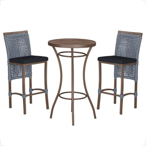 Mesa Bistro e 2 Banquetas Roma Marrom Corda Náutica 12 Trama Original