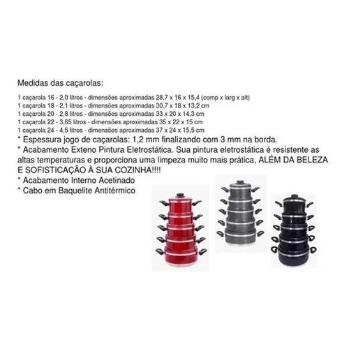 Conjunto De Panela Caçarola Colorida 5 Pçs Aluminio Fortlar Fort-Lar - 5