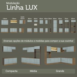 Armário de Cozinha Completa 190cm Lux Madesa Rustic Cinza - 7