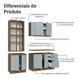Armário de Cozinha Completa 190cm Lux Madesa Rustic Cinza - 11