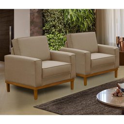 Kit 2 Poltronas Decorativa Living com Base Lavinia Linho Adonai Estofados - 1