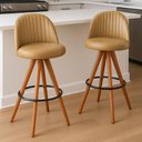 Ver imagem 1 de Kit 2 Banquetas Giratória com Assento Estofado e Base em Madeira Castanho – Lara Exclusiva