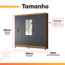 Ver imagem 4 de Guarda Roupa Casal com Espelho 8 Portas 2 Gavetas Madeirado/cinza Marajó Moval