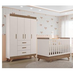 Berço Americano Vitória e Guarda Roupa Retro Maya Off White Carvalho com Colchão Ortobom – Canaã - 7