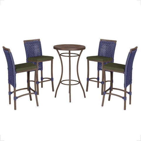 Mesa Bistro e 4 Banquetas Roma Marrom Corda Náutica 12 Trama Original
