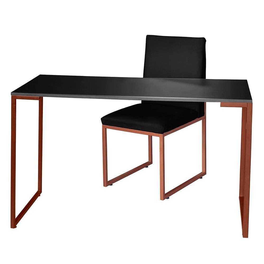 Kit Home Office Mesa Para Escritorio com Cadeira Garden Ferro Bronze Corino Preto - Móveis Mafer