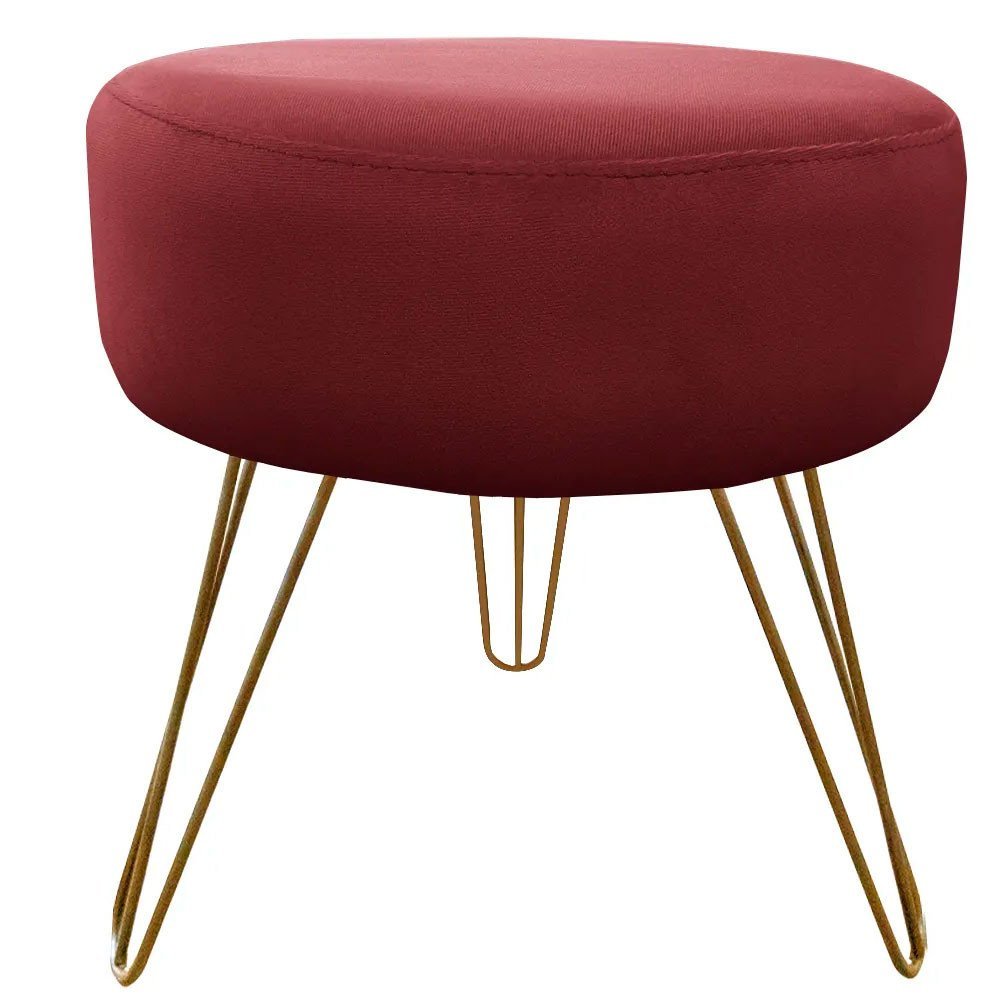 Puff Decorativos Sala Quarto Tunísia Veludo Bordo Base Dourado - Star Confort