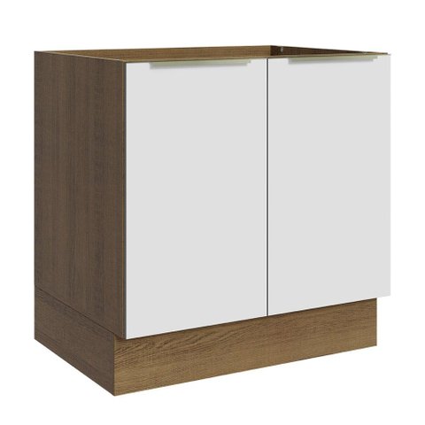 Balcão Madesa Lux 80 cm 2 Portas (Sem Tampo) Rustic/Branco Veludo