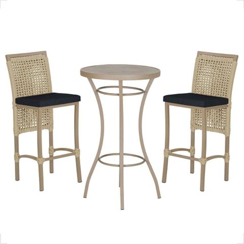 Mesa Bistro e 2 Banquetas Roma Fendi Corda Náutica 12 Rami